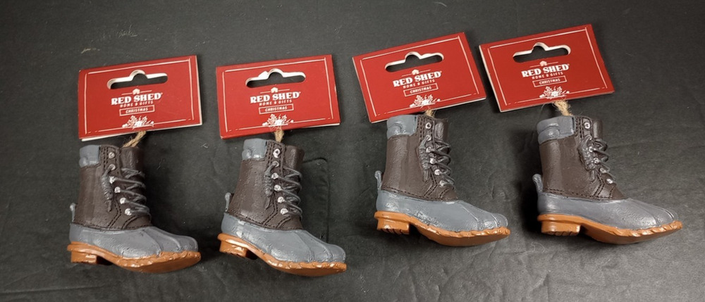 4 Red Shed Duck Boot Christmas Ornament Resin Blue Ornament for Tree Hanging